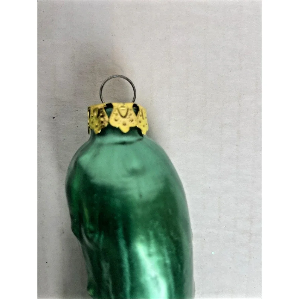 2 Vintage Hand Blown Glass Pickle Ornaments Christmas Holiday